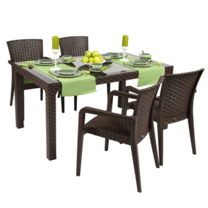 Conjunto de Mesa Sirius 90x140 e cadeiras, cor castanha