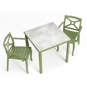 Conjunto de mesa e cadeiras com braços Canopus Box, cor verde, ideal para o jardim