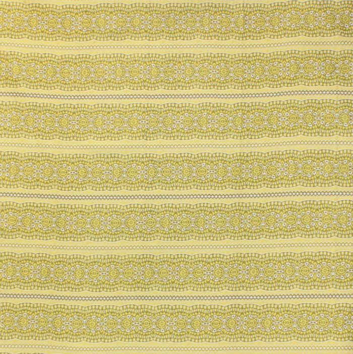 Tecido decorativo e para estofo ligeiro amarelo com padrão de formas geométricas