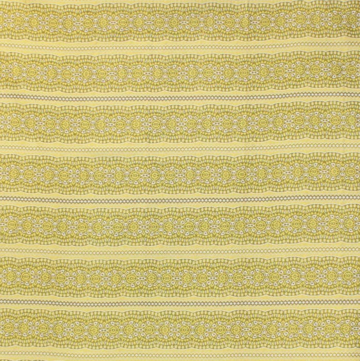 Tecido decorativo e para estofo ligeiro amarelo com padrão de formas geométricas