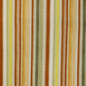 Decorative fabric for soft upholstery with vertical stripes in different colours: yellow, green, orange, brown