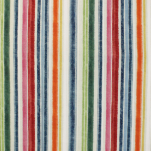 Tecido decorativo ou para estofo ligeiro com riscas verticais de várias cores: rosa, verde, branca, azuis, laranja