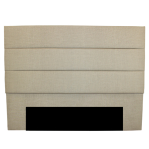 Upholstered headboard with beige fabric. Vertical stripes pattern