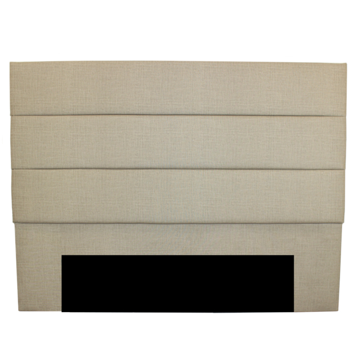 Upholstered headboard with beige fabric. Vertical stripes pattern