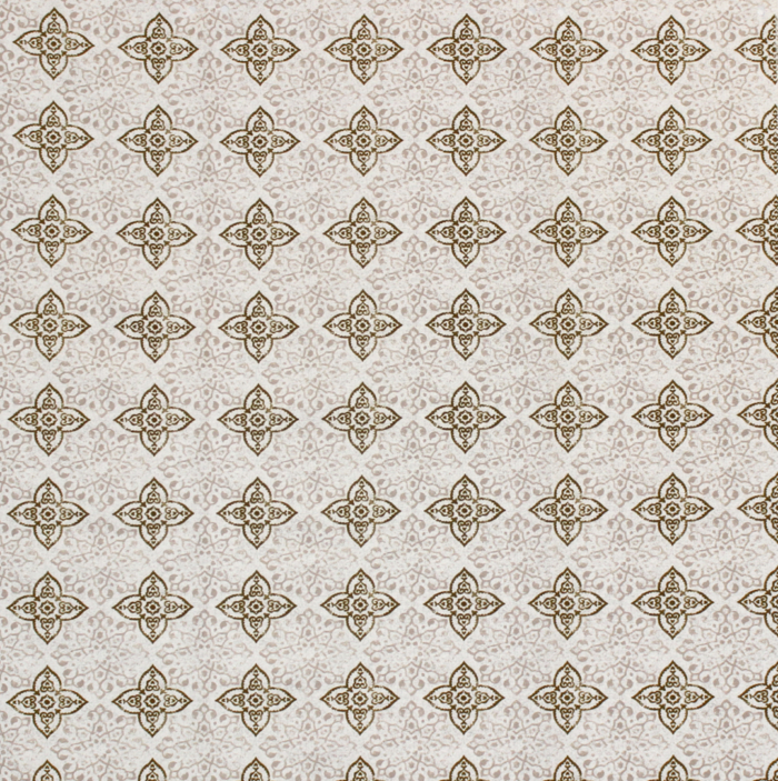 Decorative fabric and for soft upholstery in shades of gold and cream, with tile pattern