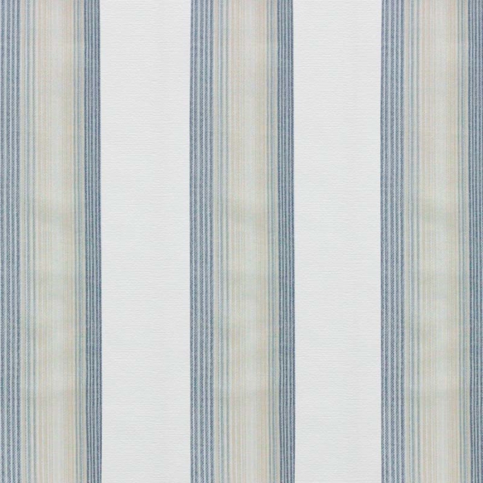 Beige fabric for curtain with blue vertical stripes